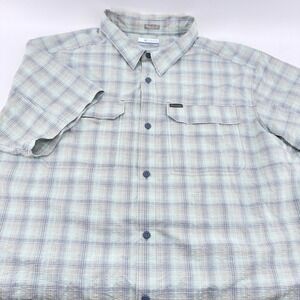 Columbia Men XL Plaid Short Sleeve Button Up Shirt Green Blue Regular Fit AM0304